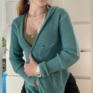 Blue Knit Hooded Jacket